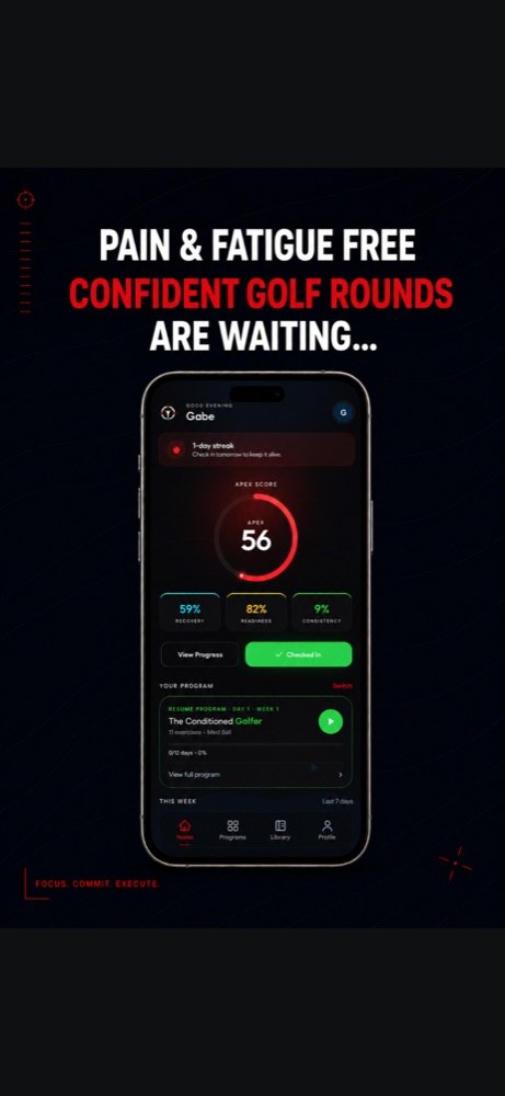 Apex home screen: Apex Score gauge and Your Program resume card